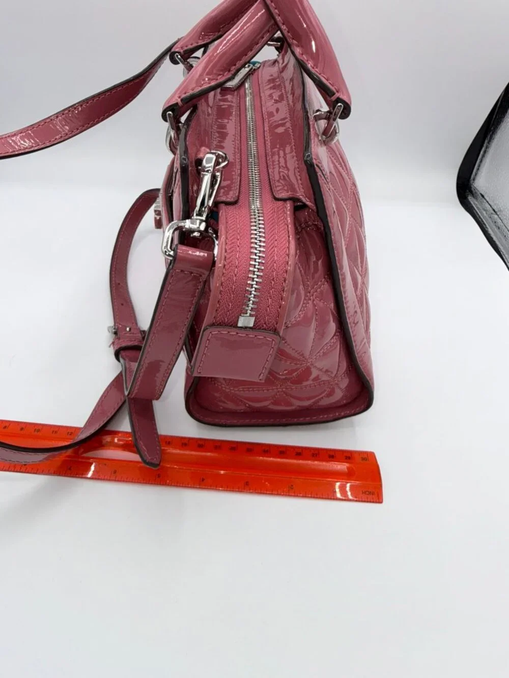 Michael Kors Pink Patent Leather Quilted Satchel Crossbody Bag